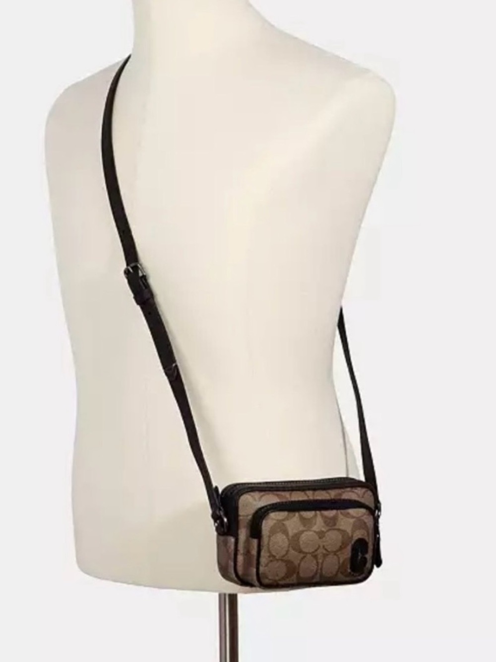 Coach Brown Signature Canvas Crossbody Bag with Dark Brown Trim